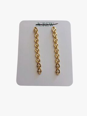 J. Crew Gold Chain-Link Pearl Drop Linear Earrings  NEW